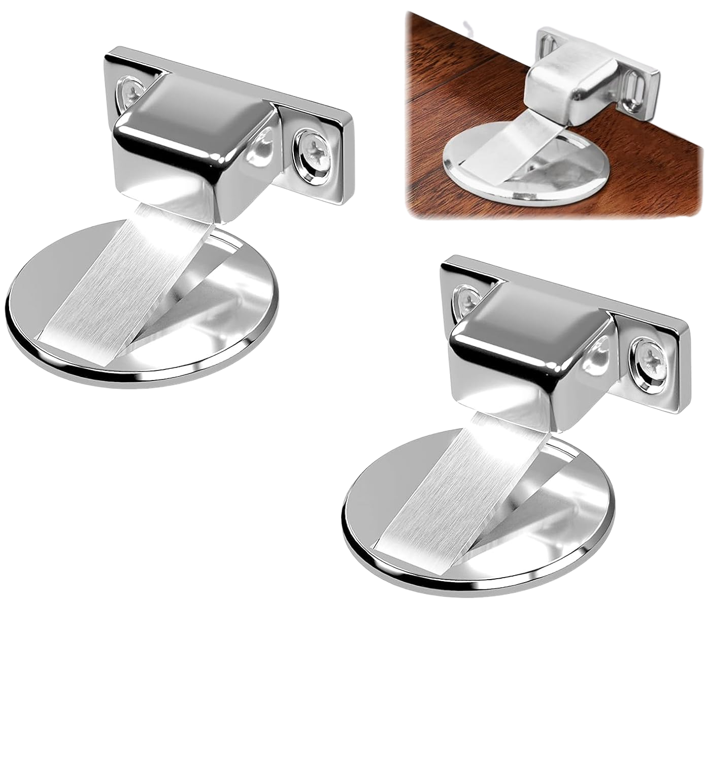 Zestaw 2 metalowych magnetycznych ograniczników drzwi ze śrubami do kuchni, sypialni i biura (srebrny)