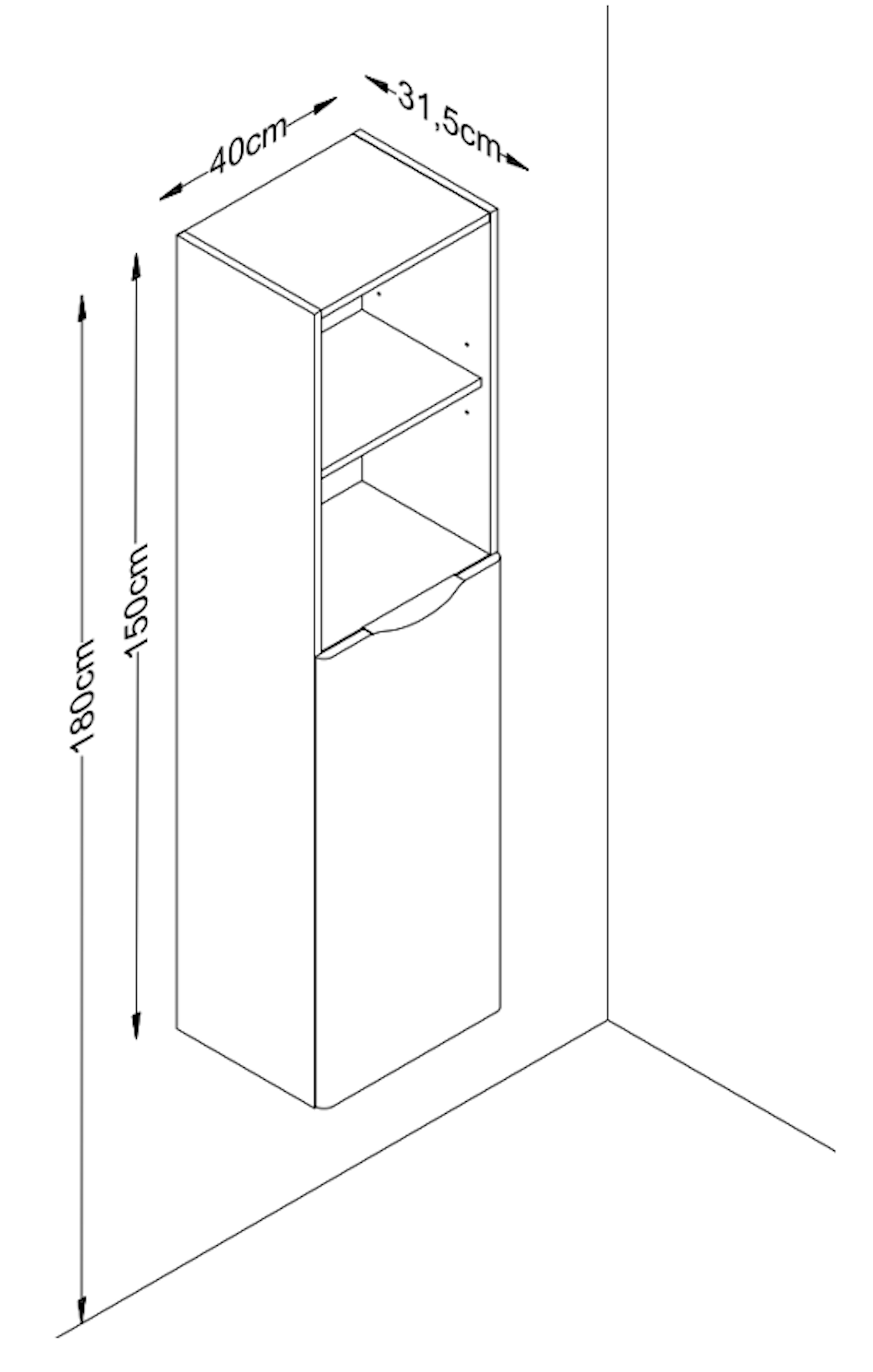 Colonne de salle de bain DOVRE 1 porte 150x40x31,6 cm chêne T-BATH - 3