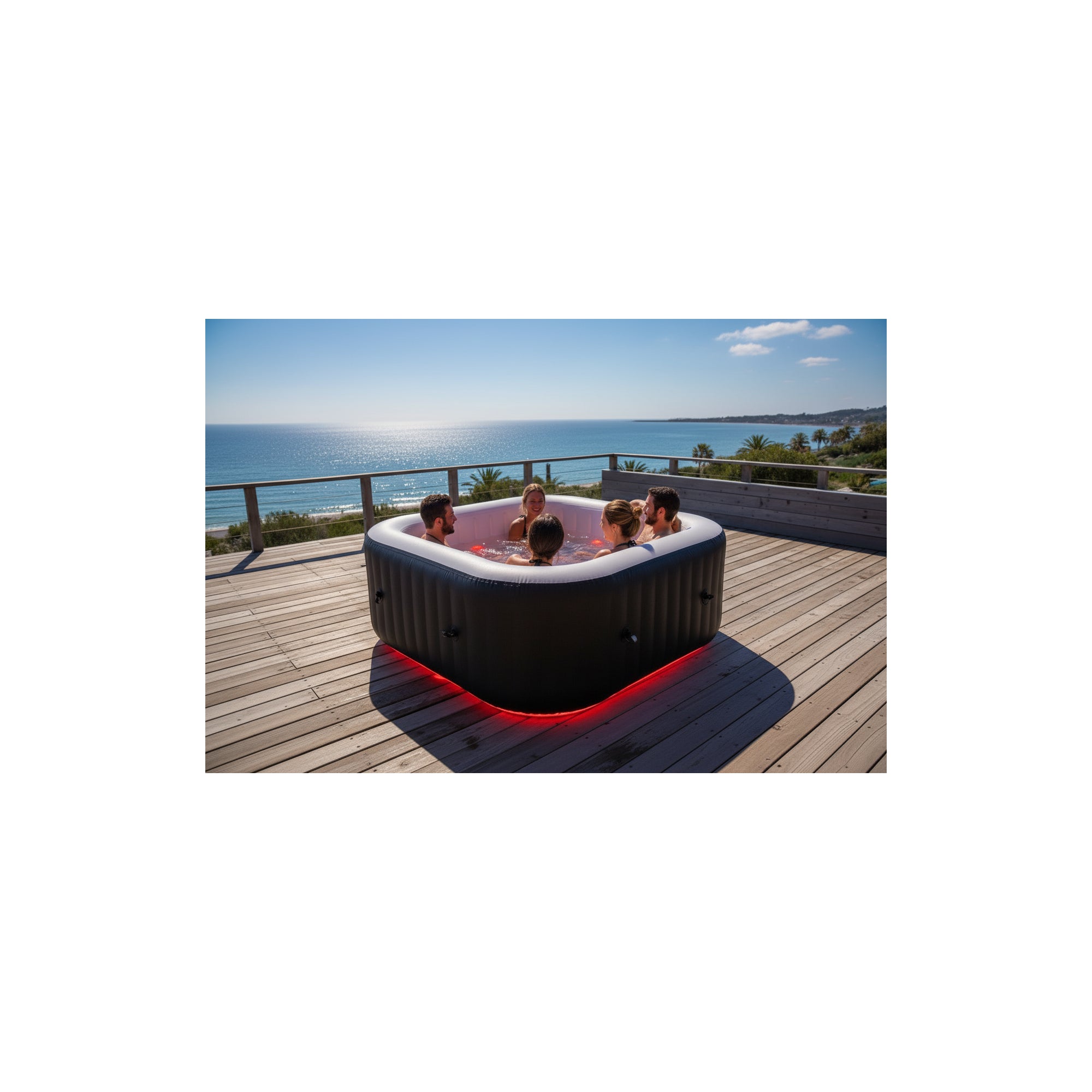 Spa gonflable 6 places carré - Sunspa - Bandeau LED inclus - Dimensions : 185 x 185 cm - 3