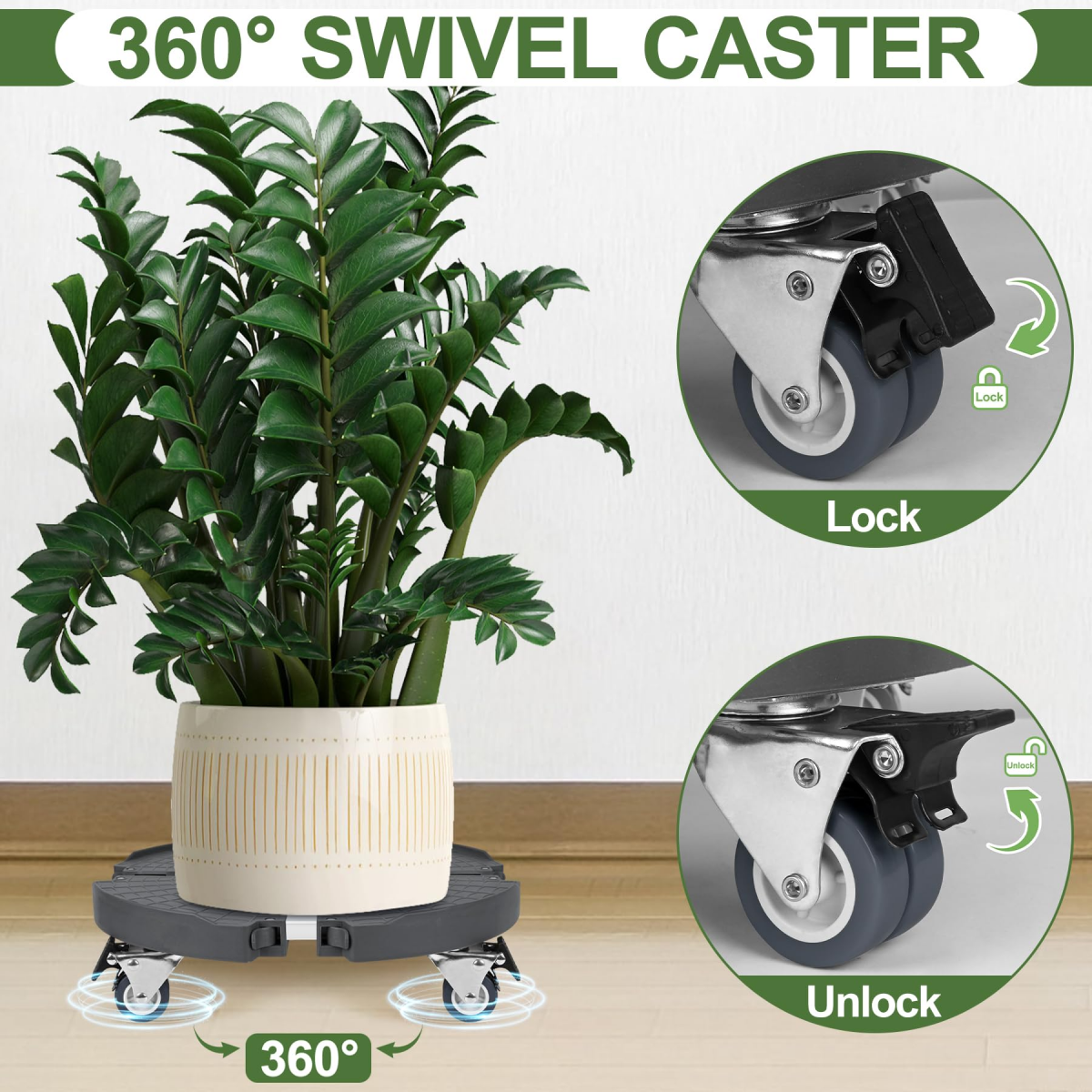 Caddie à plantes avec roues, capacité robuste de 440lb, support à plantes roulant réglable de 15 à 21 pouces, pour l'intérieur et l'extérieur - 6