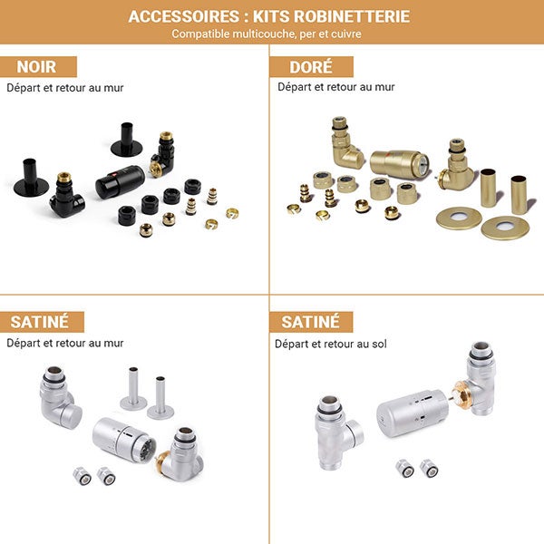 Sèche-serviette eau chaude noir de 660mm de haut et 500mm de large - 289 Watt - FIO660/500SXN - 5