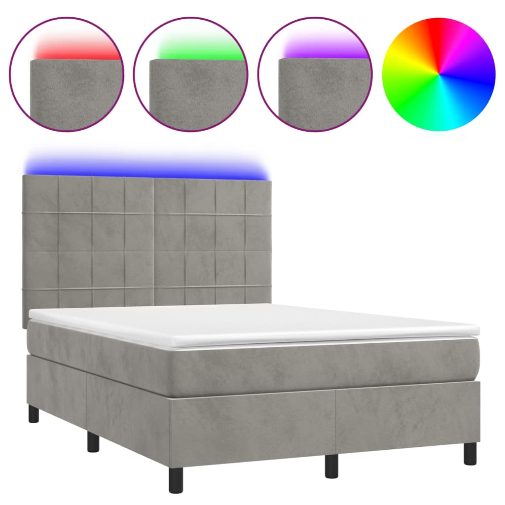 Lit boxspring avec matelas et lumière LED velours gris 140x190 cm ...
