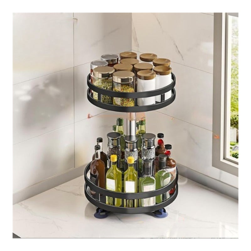 Półka na blat kuchenny, obrotowa, regulowana wysokość, 2-poziomowa, okrągła, czarna, 26*44 cm