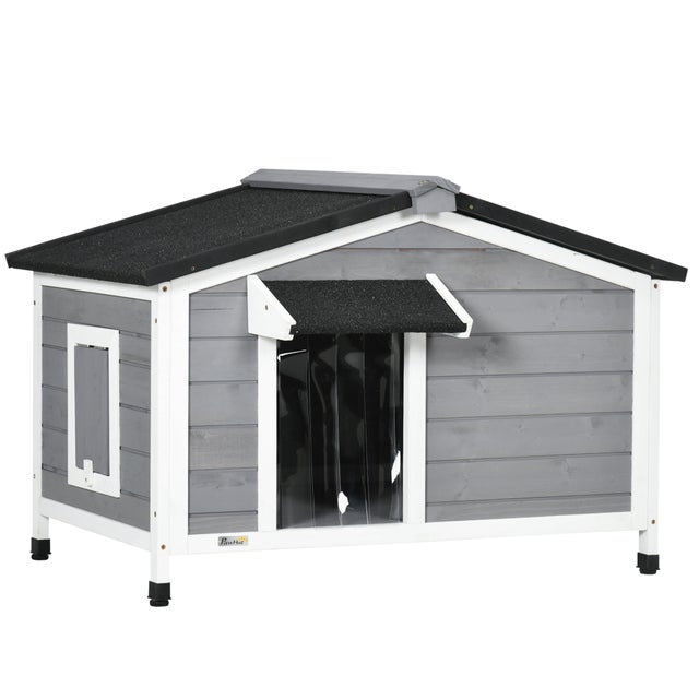 Casa para Cães PawHut Cinzento Madeira de Abeto 97x72x65cm