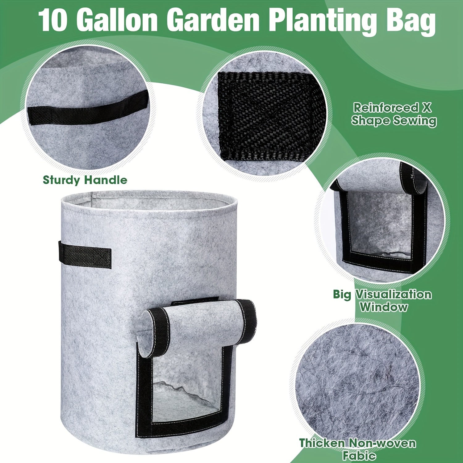 Confezione da 8 - 15L D25cm*H30cm borsa per la coltivazione di frutta e verdura, borsa in feltro resistente per la coltivazione di piante, grigia - 3