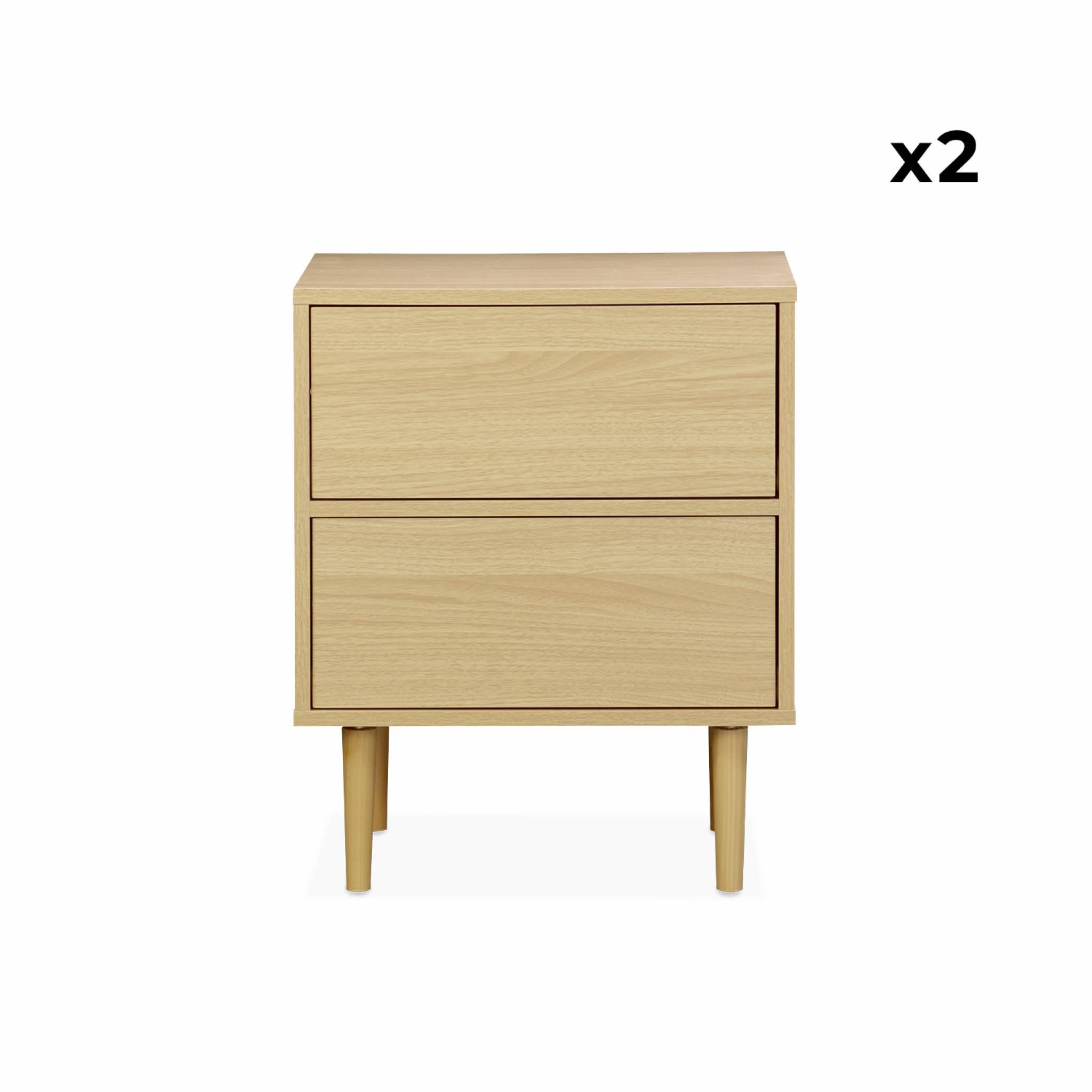 Mesita de noche con efecto madera natural, set de 2 Natural - 48x40x59 cm - 9