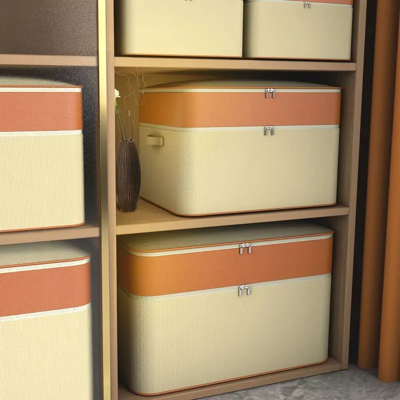 Set di 2 grandi scatole di stoccaggio con coperchio - Doppio strato - Per vestiti, piumini e altro, 70 x 50 x 40 cm - 7