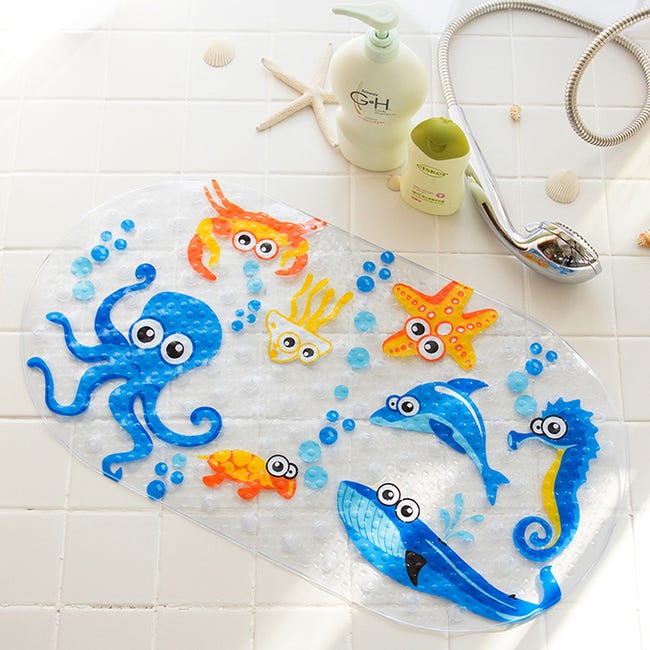 Tapis De Bain Antidérapant Enfant – Motif Marin, Ventouses Puissantes, 100x40 Cm