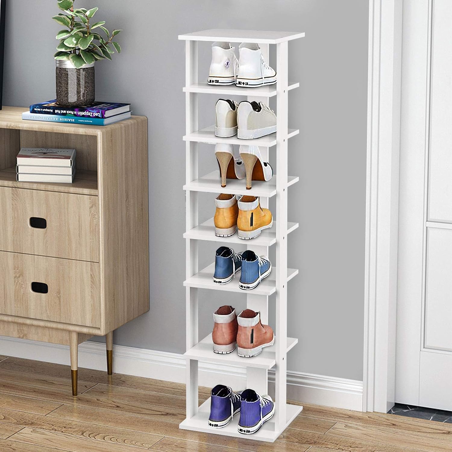 Étagère à Chaussures à 7 Niveaux, Range-Chaussures Vertical et Compact en Hauteur Différente, pour Couloir Salon Entrée 27,5 x 26,5 x 110 CM (Blanc) - 7
