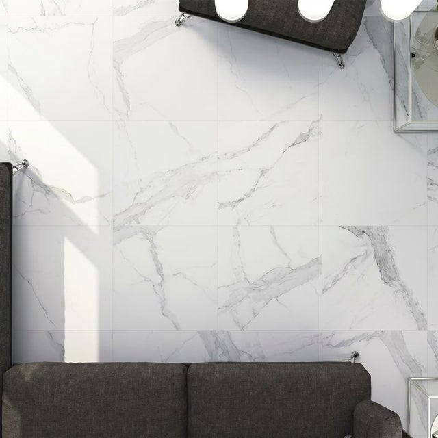 Carrelage sol et mur effet marbre mat Granito white 100x100 cm - Réflex Boutique