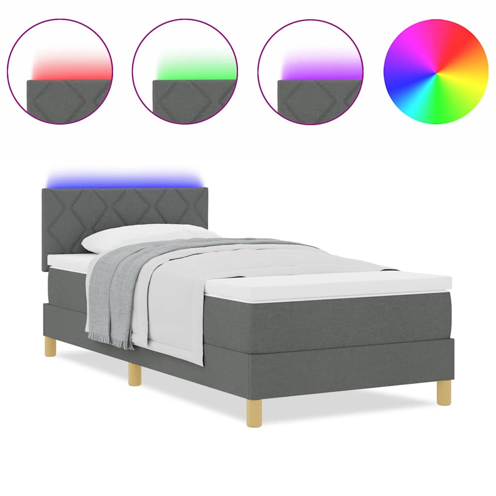 Cadre de lit avec matelas Gris foncé 90 x 200 cm tissu - 4