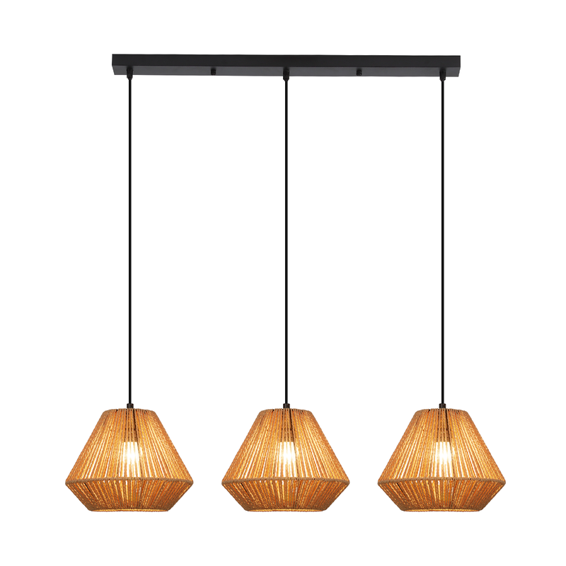Nettlife Lampada Sospensione Boho Rattan - Lampadario 3 Luci E27, Regolabile, Stile Retrò, Tavolo Pranzo Camera (Senza Lampadina) - 8