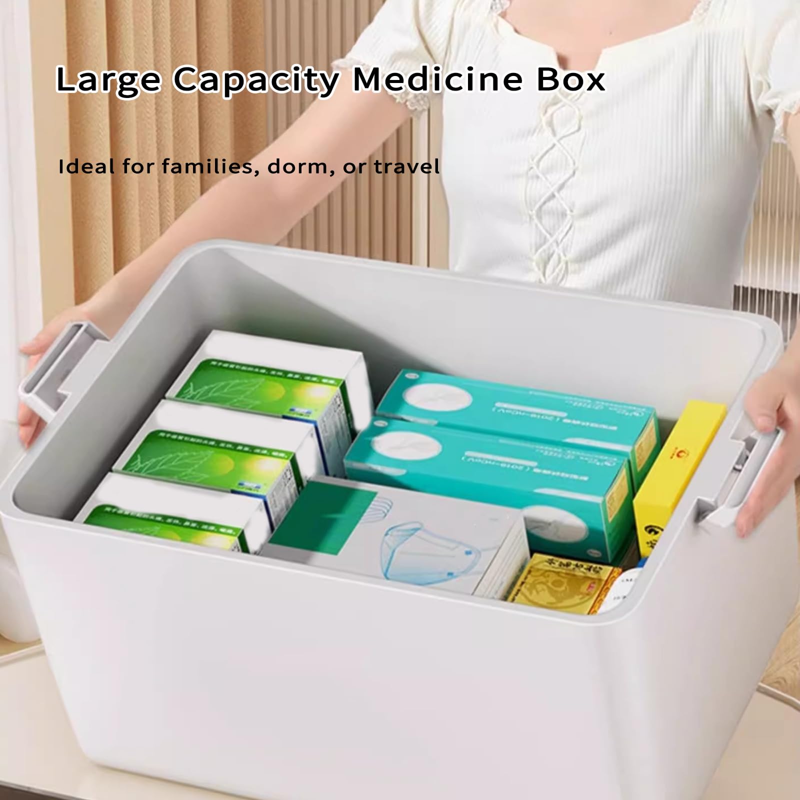 Boîte à pharmacie domestique avec poignée en cuir, boîte de rangement de classification de médicaments, adaptée au bureau, à la coiffeuse (une couche) - 6