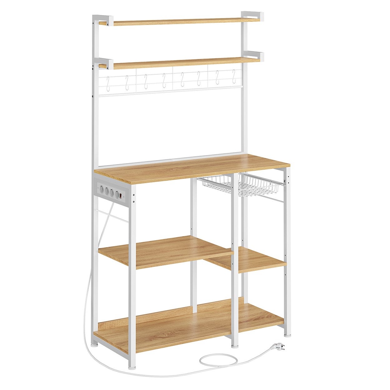 Genérico Dorado Estantería De Cocina Con Tomas De Corriente Regulable - Roble - Imagen 3