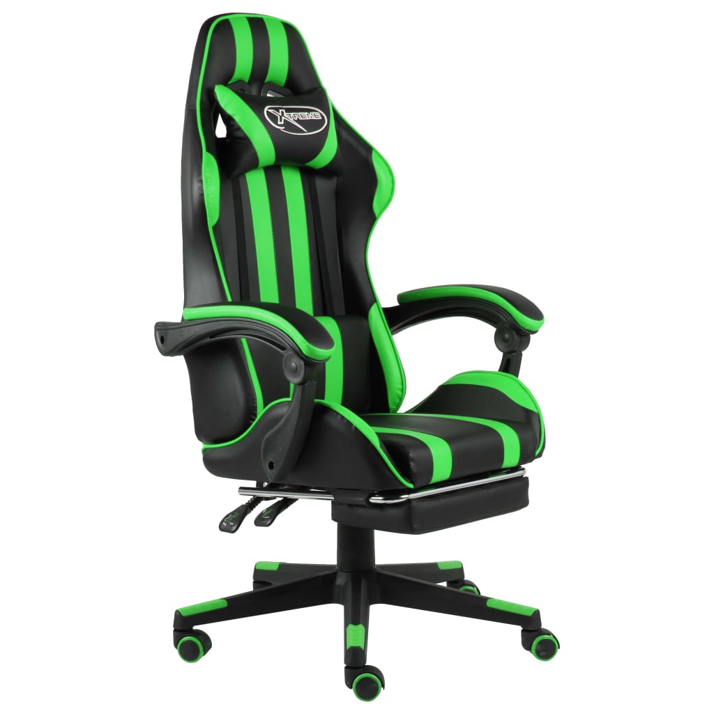 Silla gaming | silla de oficina | silla gamer ergonomica con reposapiés cuero sintético negro y verde cfw263122