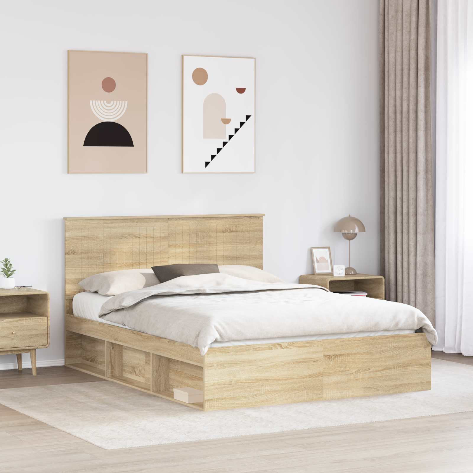 Cadre de lit chêne 150 x 200 cm bois de pin massif - 3