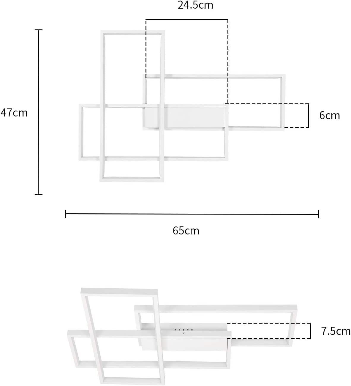 Nettlife Lampe LED Plafonnier Salon - 65 cm, moderne, dimmable avec télécommande, 65 W, chambre, cuisine, salle à manger, blanc - 6
