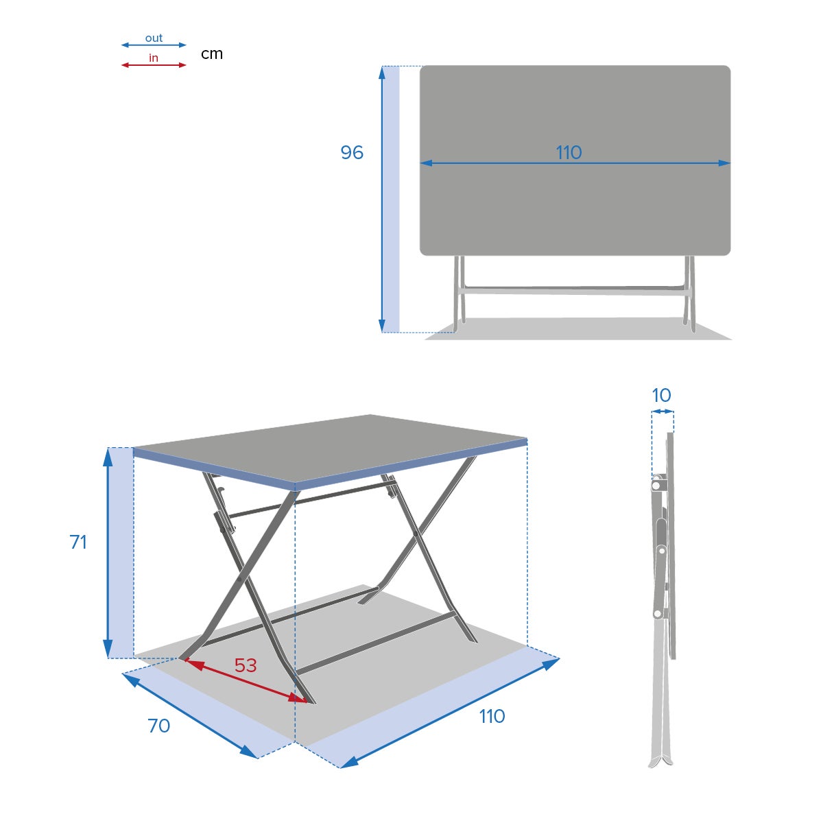 Table à manger de jardin rectangulaire en Acier Jaune 4 places - 6