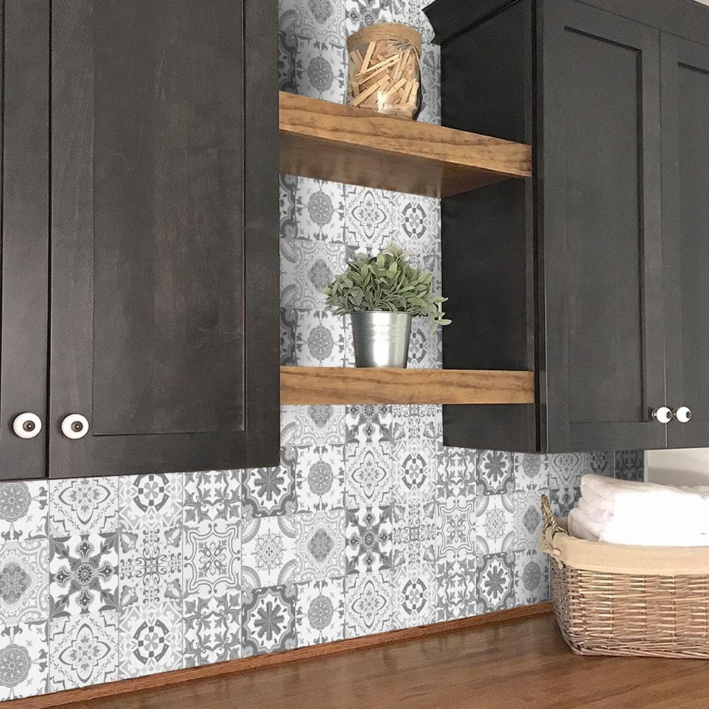 24 autocollants carreaux 15×15cm pour cuisine - 3D en noir et blanc - Autocollants carreaux étanches et résistants à l’huile - Adhésifs autocolla - 3