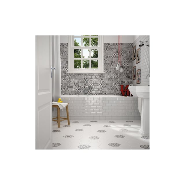 Carrelage mural faïence effet graphique METRO PATCHWORK 15x7,5cm 15x7,5 cm Décor Noir et Blanc - Brillant / Poli - boîte de 0.50 m2
