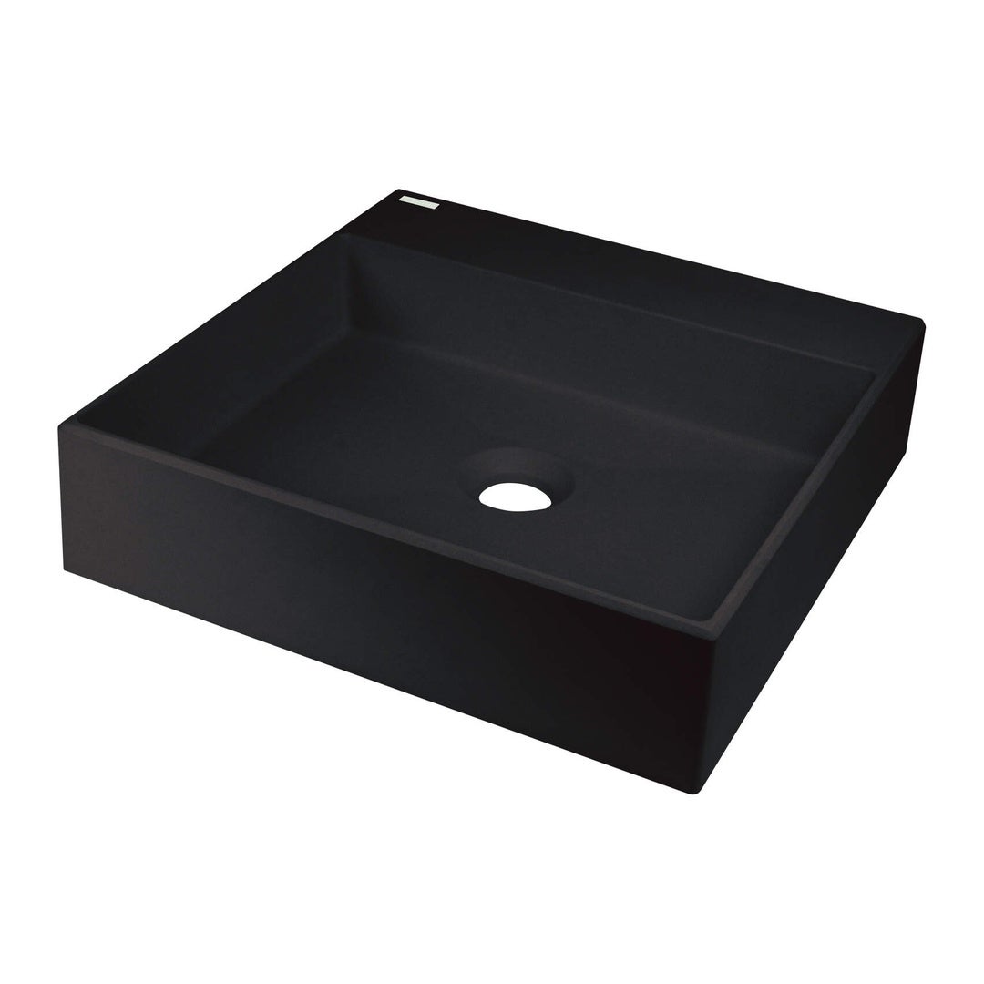 Lavabo cuadrado sobre encimera de granito con base de grifo en acabado negro 40x40 cm - sofyro
