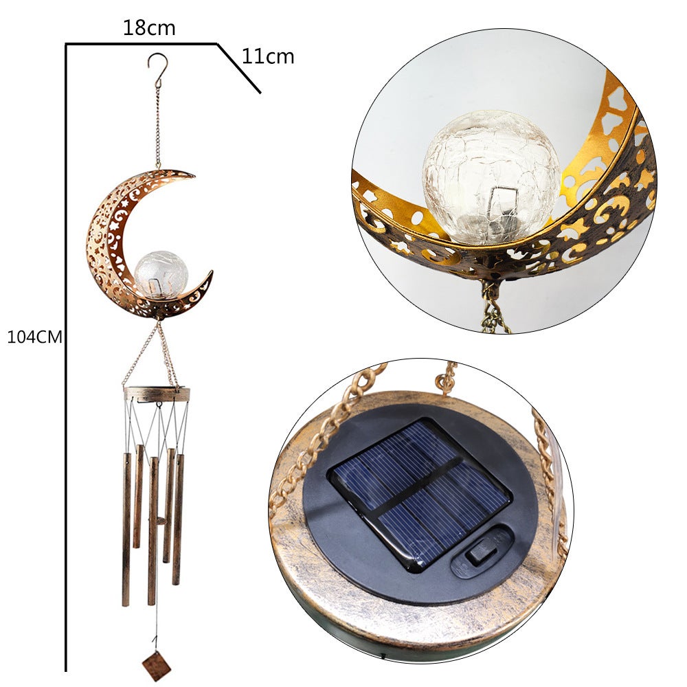 Carillon Solaire LED Étanche IP65 - Décoration Extérieur Avec Soleil/Lune/Étoiles, 75cm, Éclairage Automatique - 6