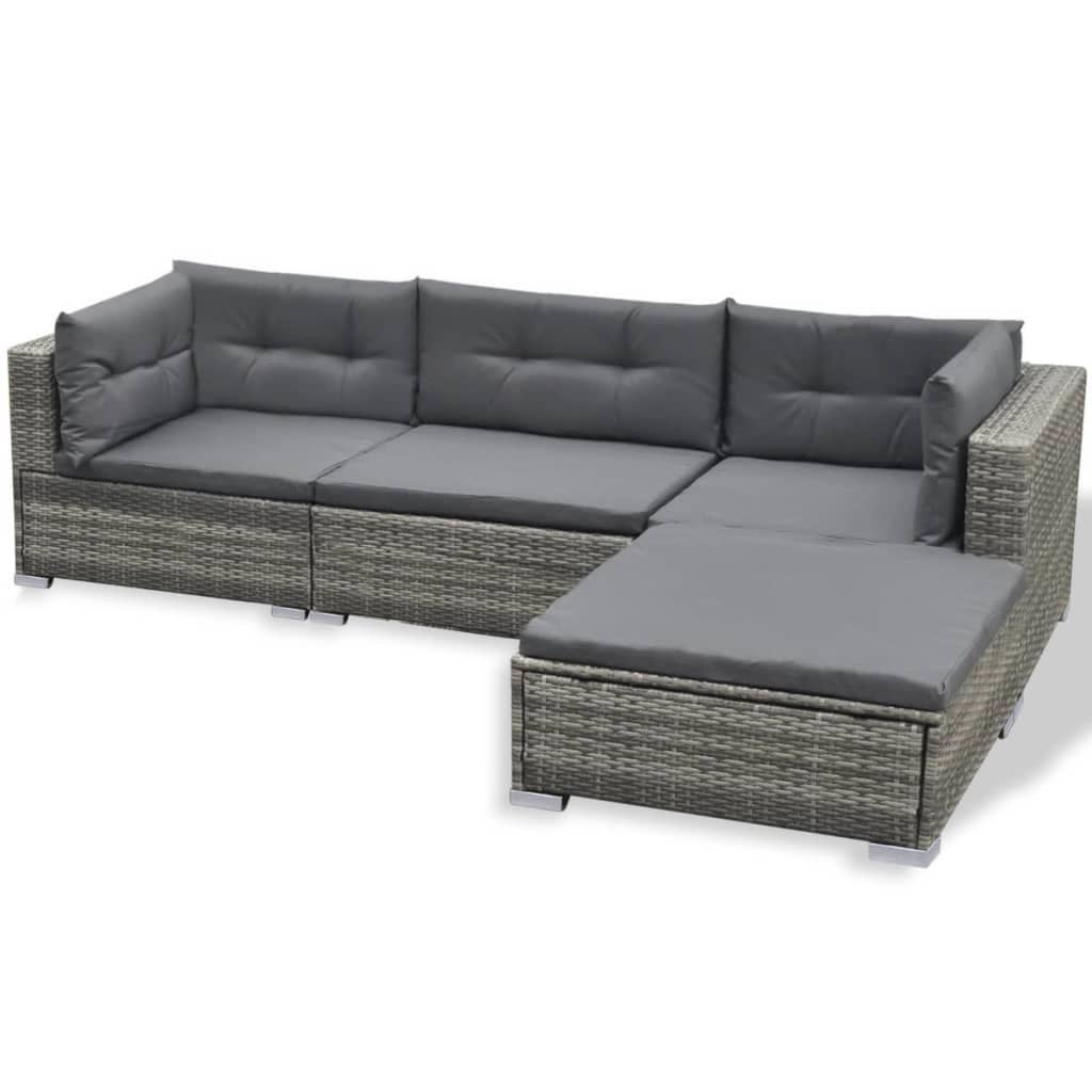 Maison Exclusive - 6 pcs conjunto lounge de jardim c/ almofadões vime PE cinzento - 5