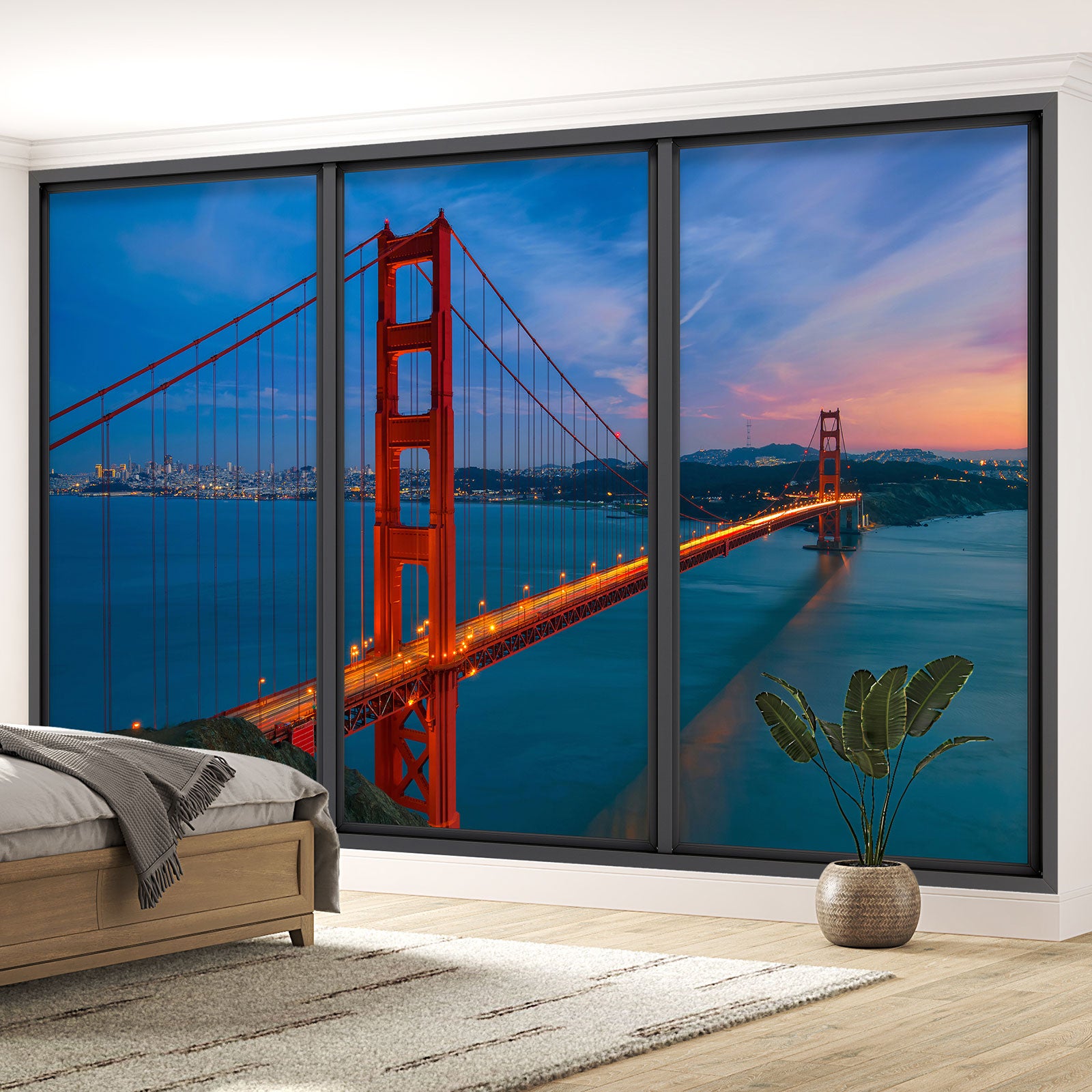 Papier peint panoramique Trompe l'oeil baie vitrée - Golden gate ...
