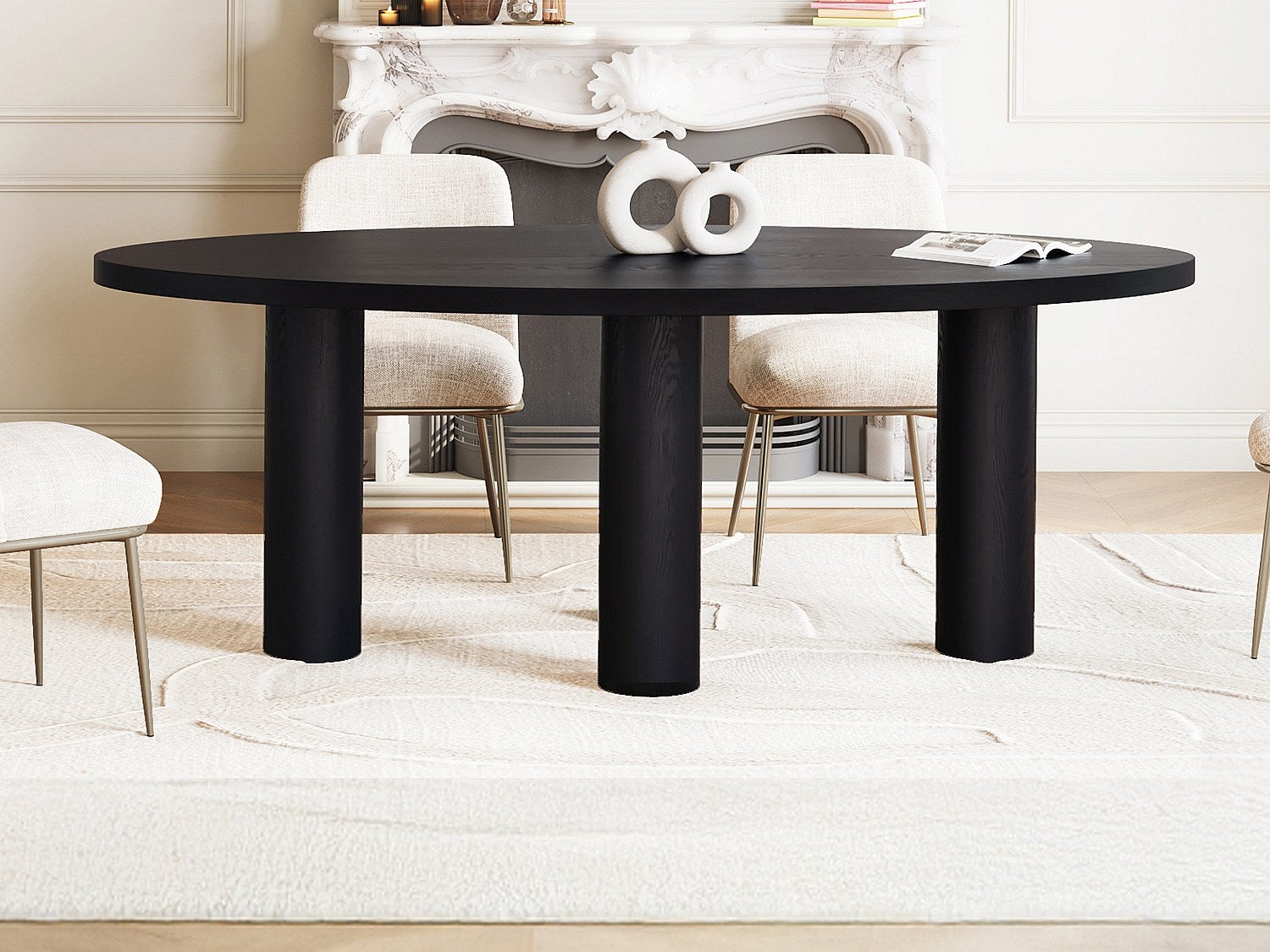 Stół do jadalni dla 8 osób z okleiną jesionową - Czarny - FALYN