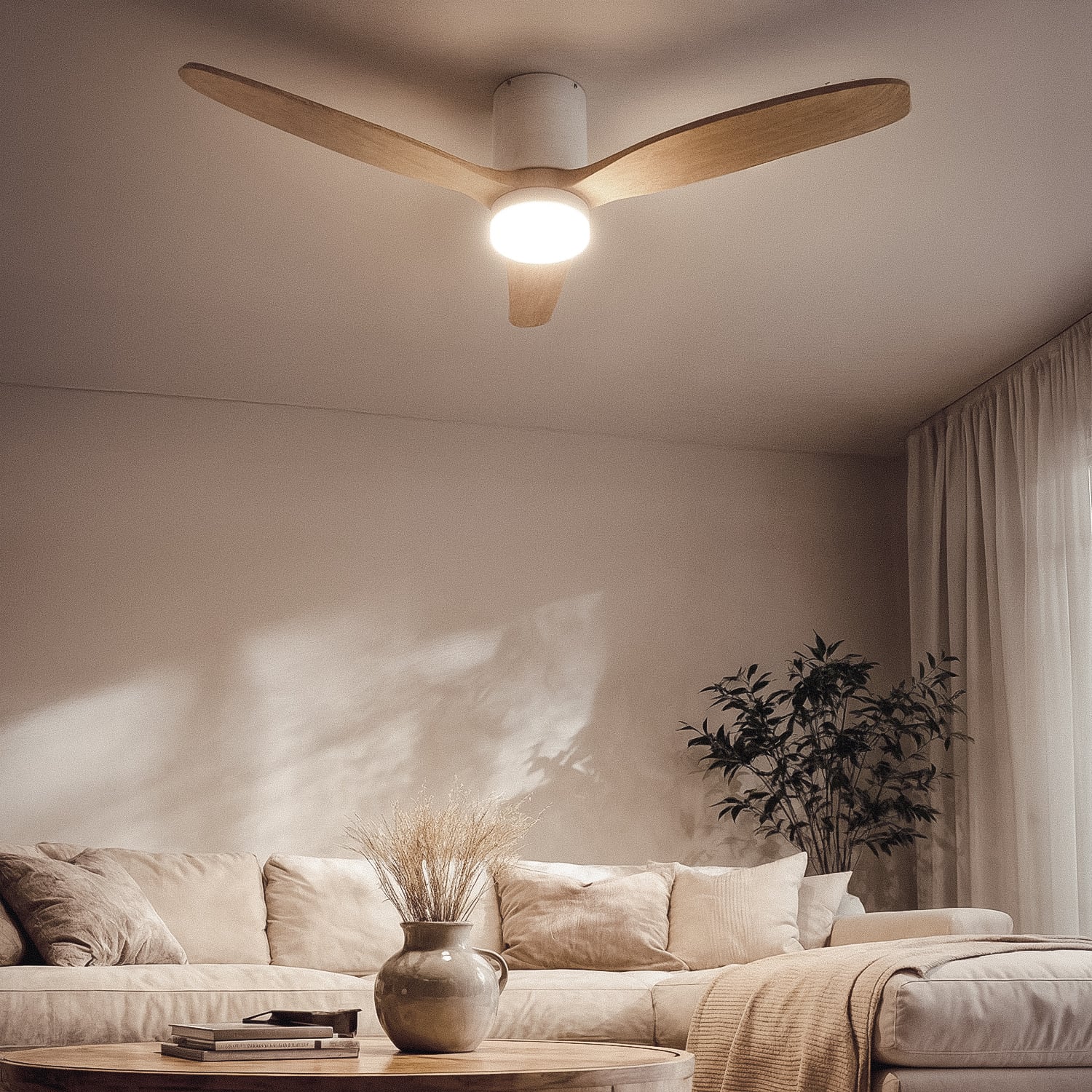 Ventilateur de Plafond Leros Blanc et Clair avec Lumière LED CCT 1440 lm, Moteur DC 35W Silencieux, 6 Vitesses, 132 cm, 48 dB, - 6