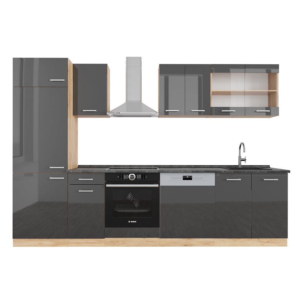 Vicco Aneks kuchenny R-Line, Antracytowy wysoki połysk/złoty dąb power, 300 cm , BP Antracyt