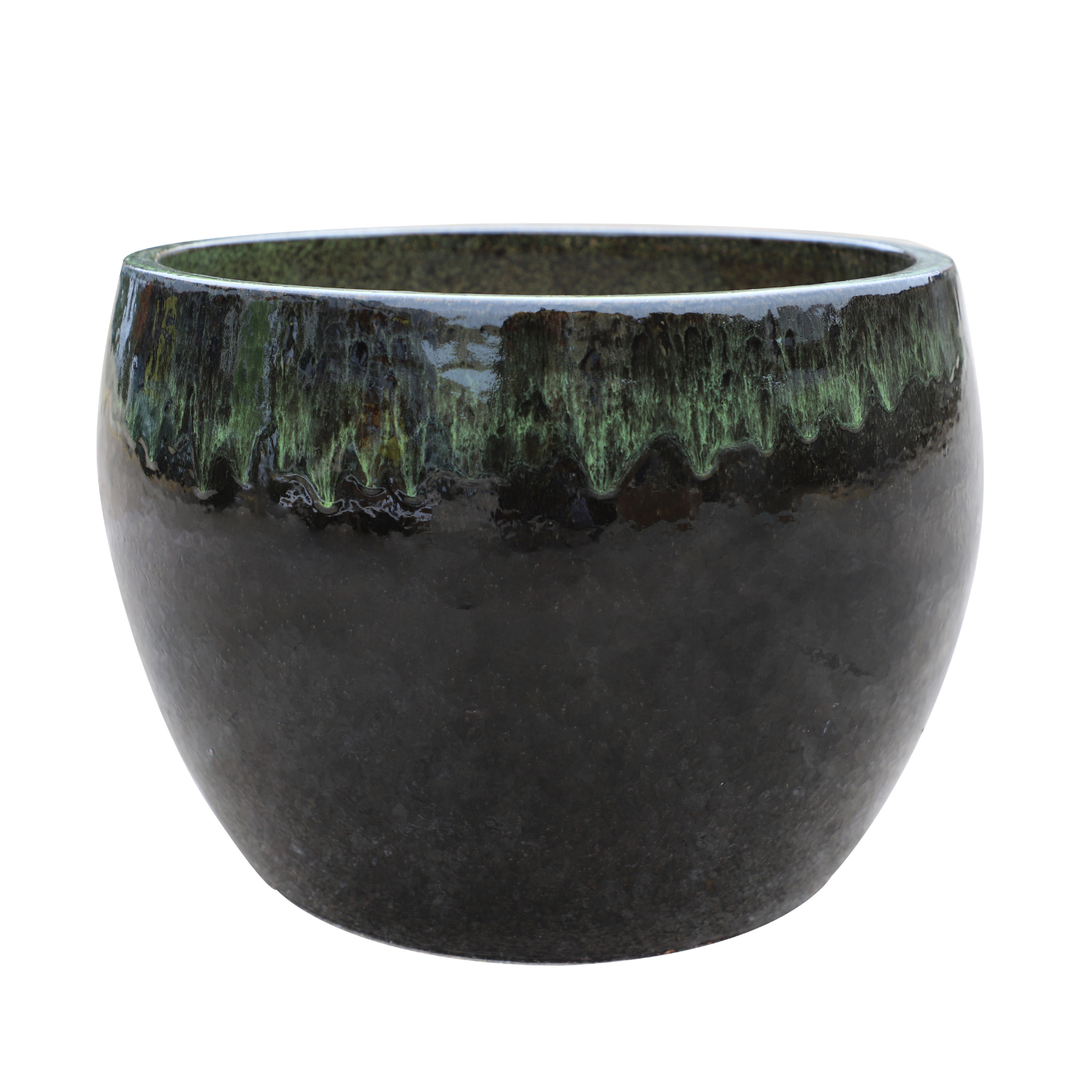 Pot grande taille d'extérieur ROMULUS 21x15cm noir & vert, fait main en terre cuite émaillée, résistant au gel - 5