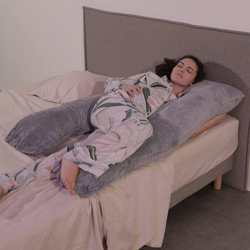 Coussin de grossesse déhoussable en velours BANANAIR 140x80 cm gris - 4