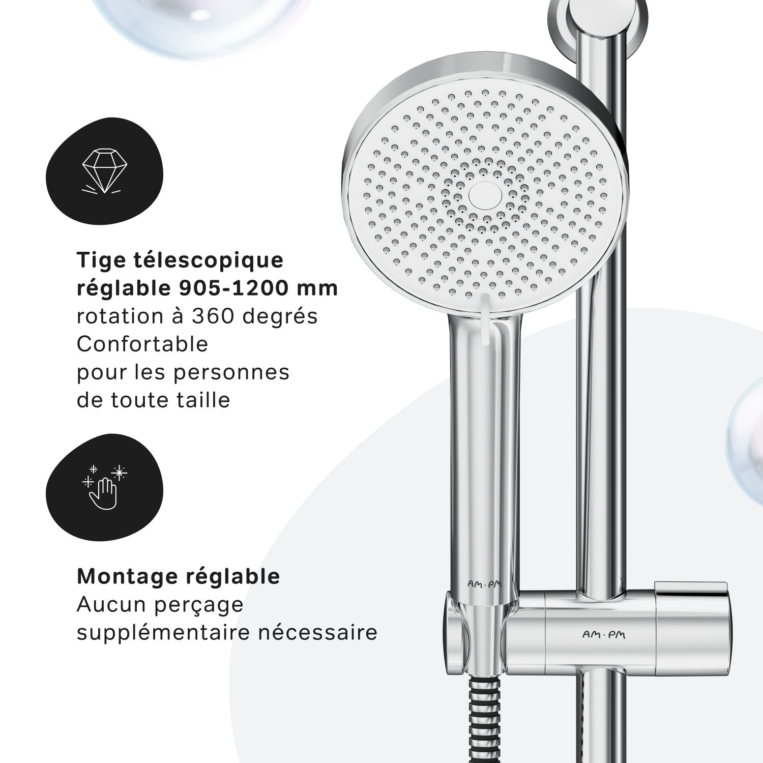 Colonne de douche et bain baignoire sans robinetterie Chrome Play F078Y000 AM.PM - 5