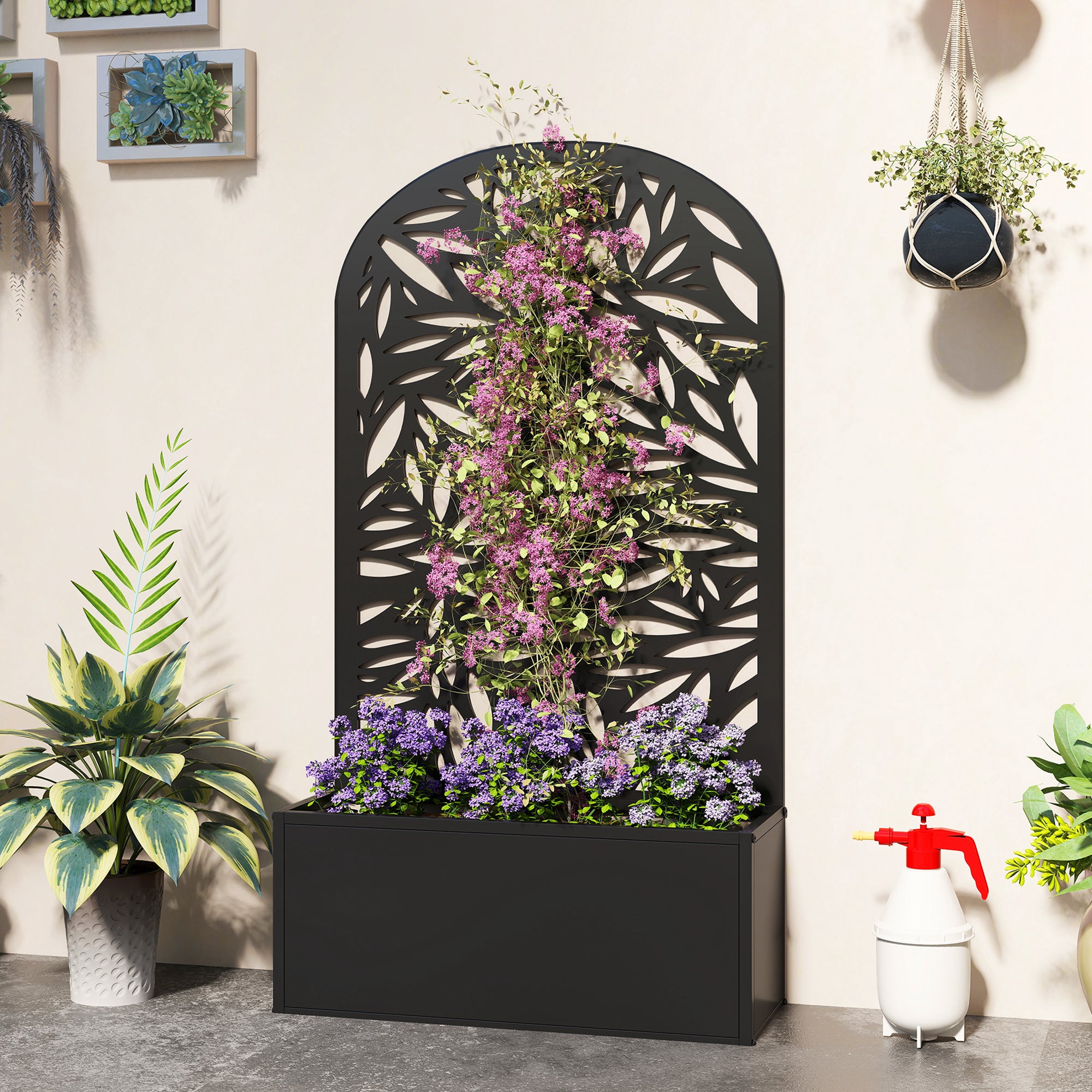 Jardinière surélevée en métal avec treillis, à fixer au mur ou à poser, avec brise-vue. - 3