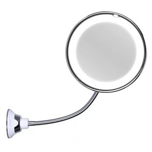 Specchio Ingranditore 10X Con Luce LED, Ventosa, Collo Flessibile, Per Trucco E Viaggio