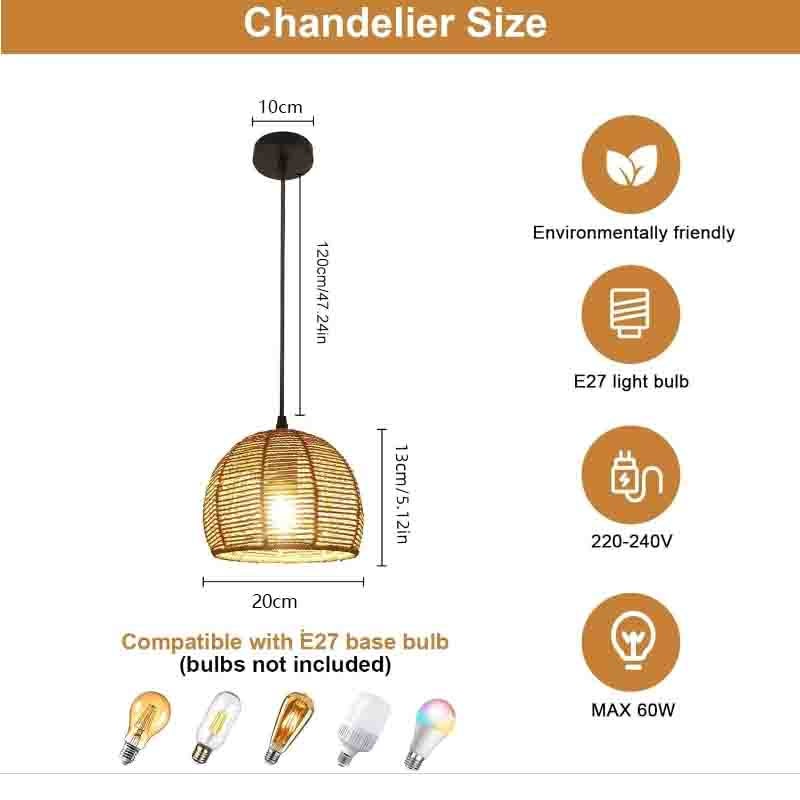 COMELY Suspension Luminaire Vintage en Rotin E27 Ø20 cm, Lustre Rétro Naturel pour Salon Chambre Cuisine Salle à Manger Café-Bar - 2
