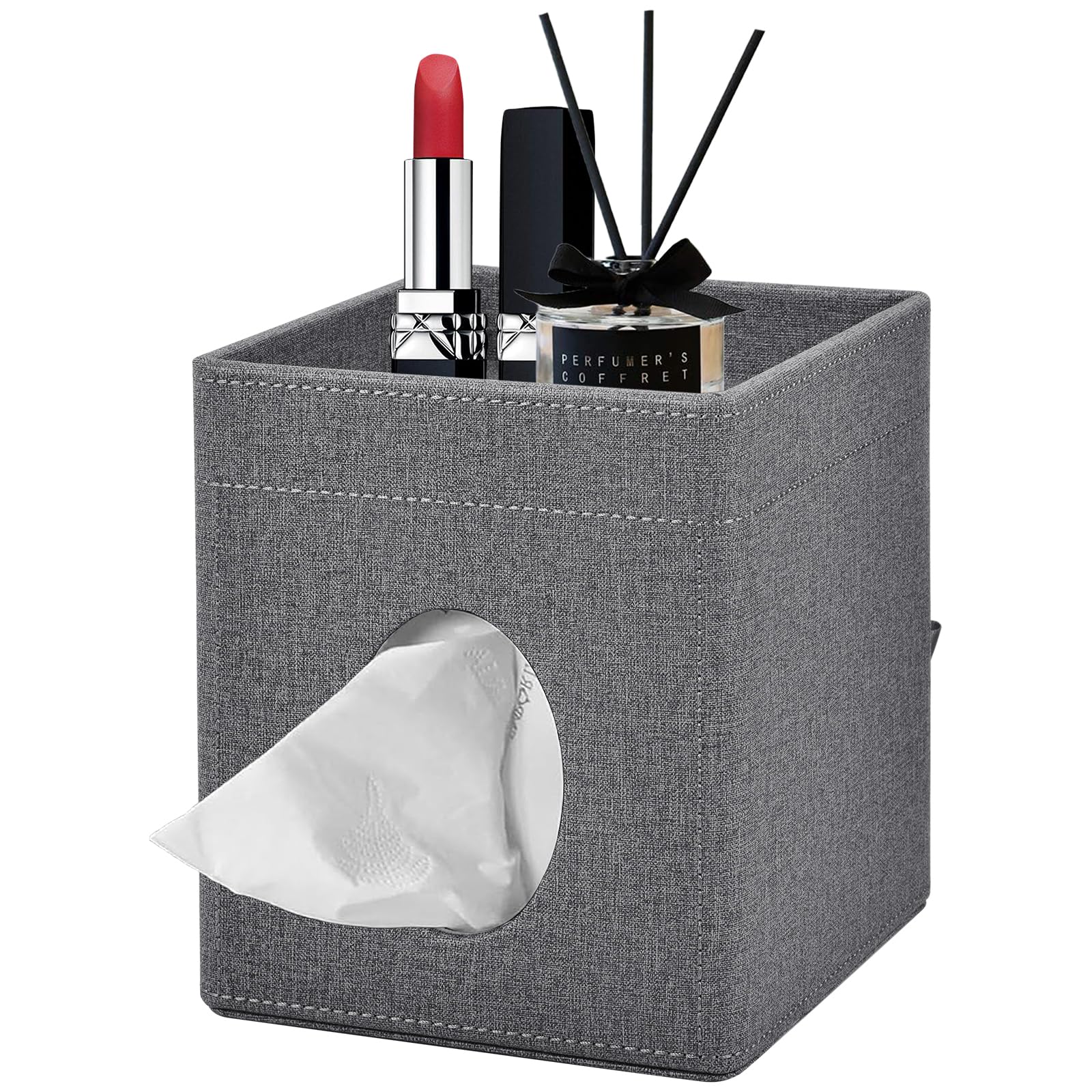 Porta Fazzoletti In Plastica ABS, Forma Cubica 13x13 Cm, Grigio – Per Bagno, Ufficio E Camera - 4