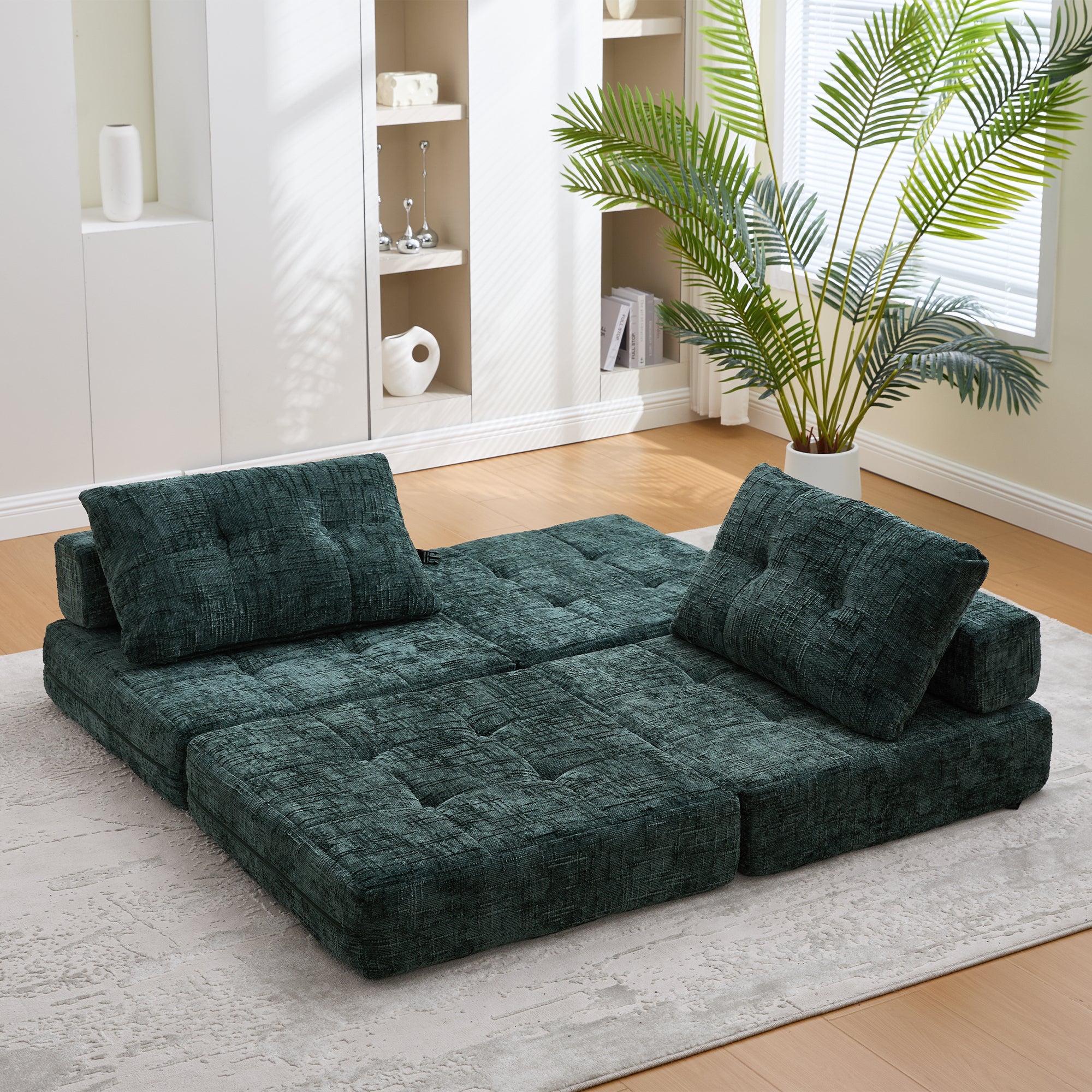 Canapé-Lit Pliant Multifonction avec Coussins, Fauteuil Convertible ,Tissu Chenille Vert émeraude, Dimensions 79x79x57 cm - 2