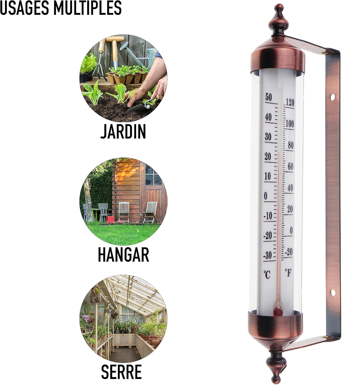 Thermomètre d'extérieur avec jauge, effet bronze – Élégant thermomètre de jardin pour extérieur adapté pour la température extérieure, serre, garage - 4