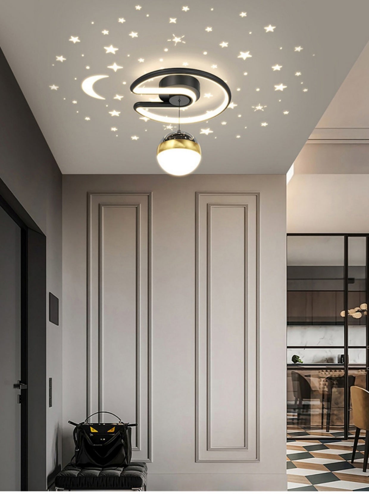 Suspension LED moderne projetant un ciel étoilé tricolore pour chambre à coucher, salon, dressing, salle à manger, couloir, balcon - 4