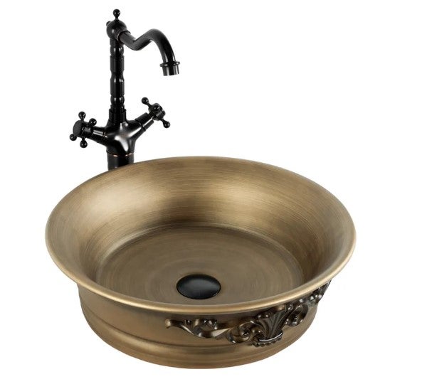 Vasque à Poser Rustique En Cuivre Patiné Bronze - 37 Cm - Salle De Bain Tendance