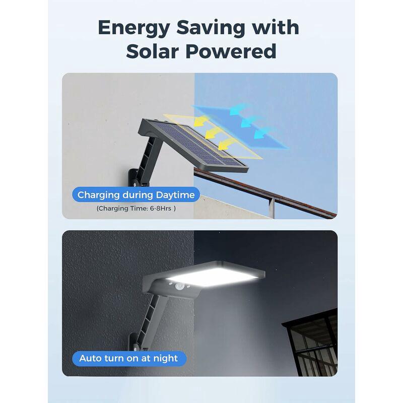 Lámpara solar para exteriores, luz LED con sensor de movimiento con 3 modos ajustables IP65, potentes farolas impermeables con control remoto - 2