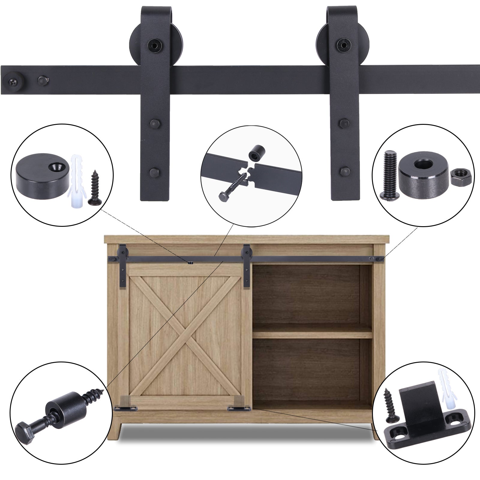 Quincaillerie Kit de Rail Roulettes pour Porte Coulissante Industriel pour Porte Suspendue en Bois Meuble TV Armoires - Simple Porte 1.2M/3.93FT - 5