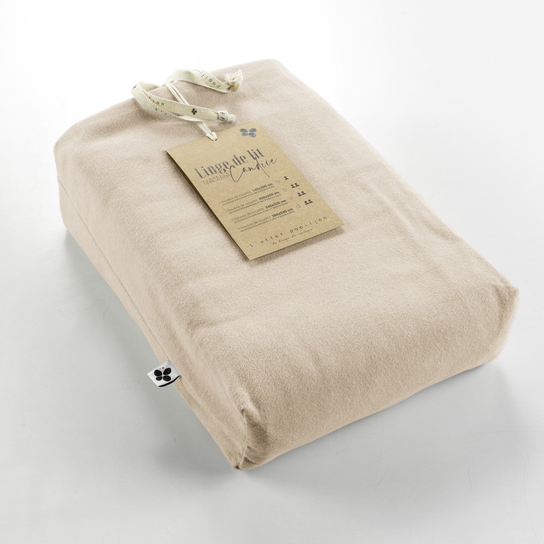 Pack Housse de couette chaude en flanelle 240 x 220 cm + drap housse 140x190 Candice Beige - 4