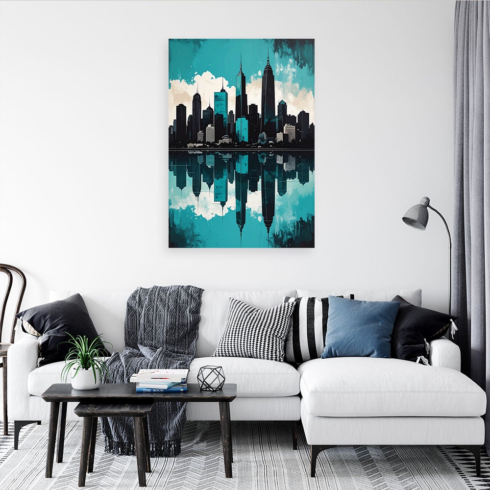 Obraz do salonu sypialni biura, Nowoczesne Budynki Miasto Turkusowy 40x60 - 2
