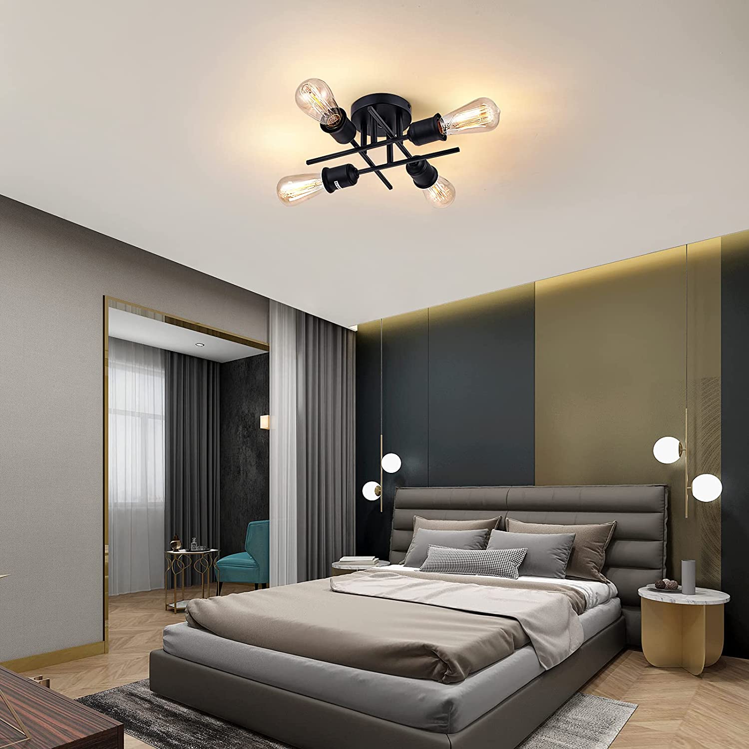 Plafoniera Vintage Sputnik 4 Luci - Lampadario Moderno Per Casa - Foto 5