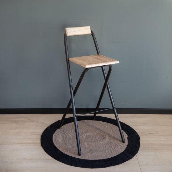 Tabouret de bar pliant avec dossier - Bois effet chêne et noir - L 48 x P 43 x H 98 cm - 3