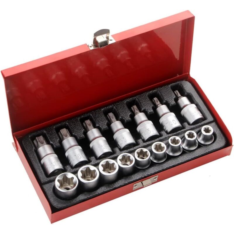 Set de 16 chei tubulare în formă de stea cu cutie de depozitare, oțel vanadiu E10-E24 T30-T70 16buc