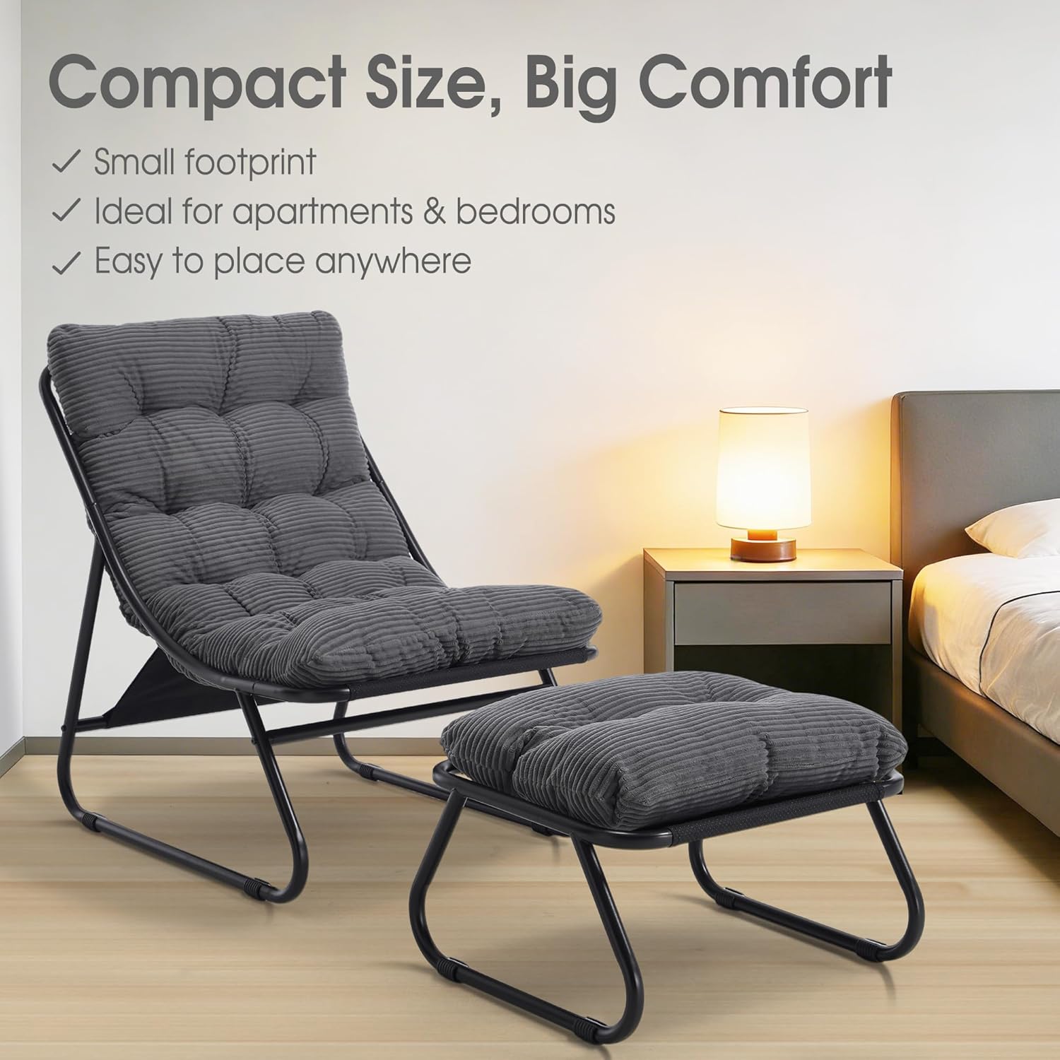 Fauteuil extérieur en acier avec coussin, pouf offert, chaise de jardin moderne pour terrasse et balcon - 4